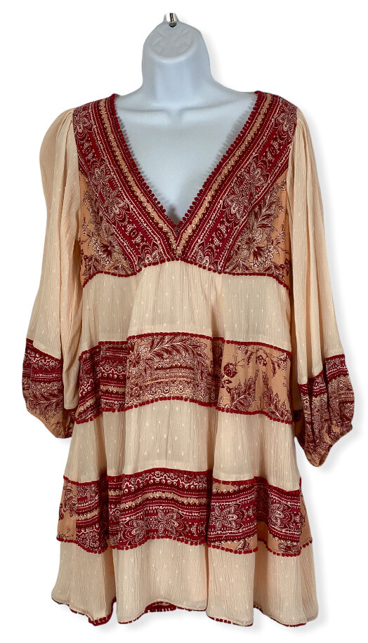 NWT Free People My Love Mini Dress Tea Combo Red/Pink, Women's