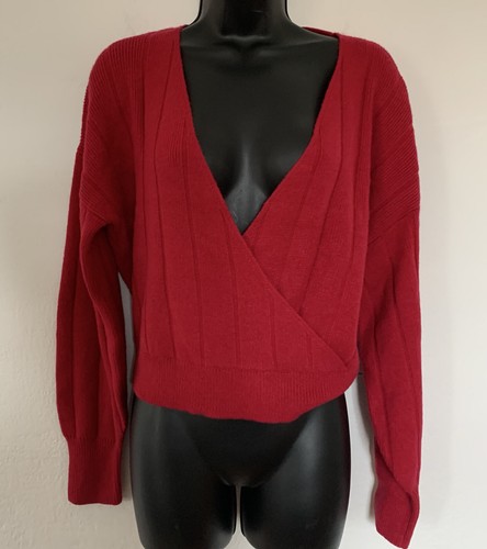 Leith Nordstrom Red Ribbed Wrap Sweater 
