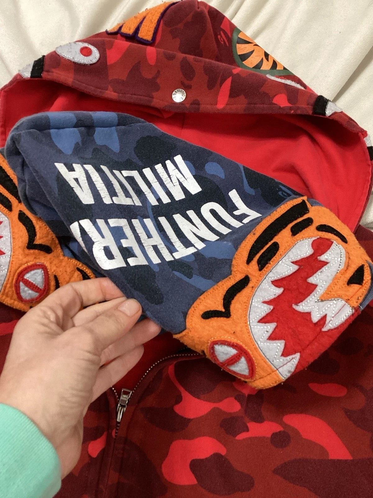 A Bathing Ape Double Hood Red Camo Zip Jacket image 10