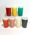 VTG Fire King Glamalite Glasses Tumblers Milk Glass MCM Glitter Set of 7 Cups