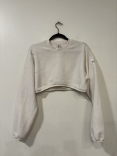 ALO Yoga Tailored Ivory Cream Crop Top Hoodie Women Size Small Pilates Gym Run