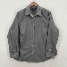 Chaps Shirt Womens 1X Black White Houndstooth Button Front Long Sleeve No Iron