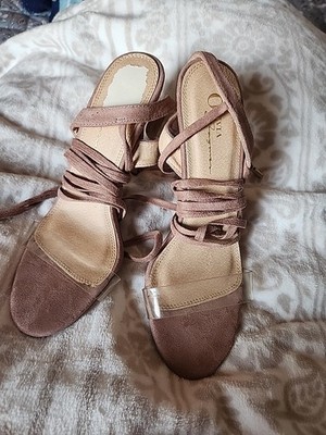 Olivia Ferguson Heels Sz 8 Brown Strappy Stilleto Square Open Toe