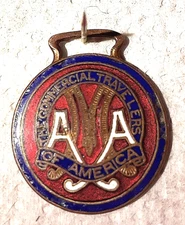 * GORGEOUS * Antique Adv. Metal & Enamel Watch Fob - The Commercial Travelers