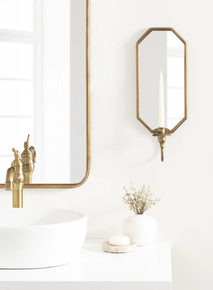 Aplique de pared con espejo Wardelle vintage; 7 x 5 x 18; dorado; antiguo festoneado ca... Foto 3 de 4