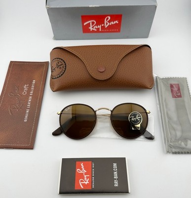 Ray-Ban Brown Leather Sunglasses Case with Gold Metal Round Sunglasses Ray-Ban RB3447 Round Metal Polarized Sunglasses | eBay main image 2