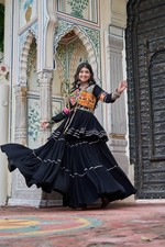 Pure Cotton Black Lehenga Choli Koti Set Gamthi Work Navratri Garba Wear Woven