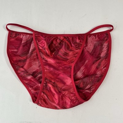 Vintage 2001 Victoria's Secret Panties Red Satin Second Skin Y2K Bikini Sz L