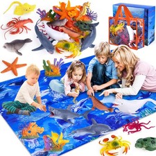 Kids Ocean Animals Toys with Large Play Mat , 18 Pack Assorted Realistic Sea Ani