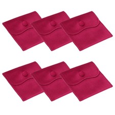 6 Pcs 4x4 Inch Velvet Jewelry Pouches Gift Bags with Snap Button Rose Red
