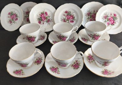 6er Set Springfield Bone China Rosa Rosen Design Teetassen, Untertassen & Beilagenteller