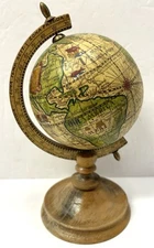 Vintage MCM Desk Top Miniature Olde World Globe 4.5 in Wood Base Made in Italy