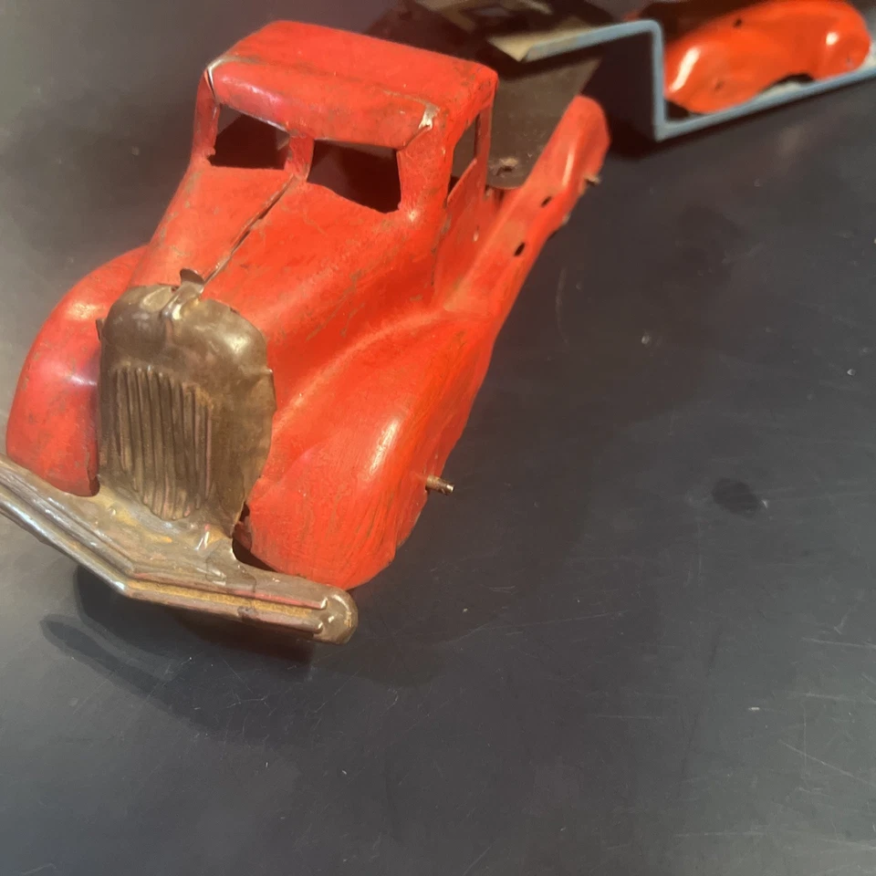 1930's Marx Pressed Steel Transport Car Carrier / Hauler with 4 Vehicles - Image 3 of 4