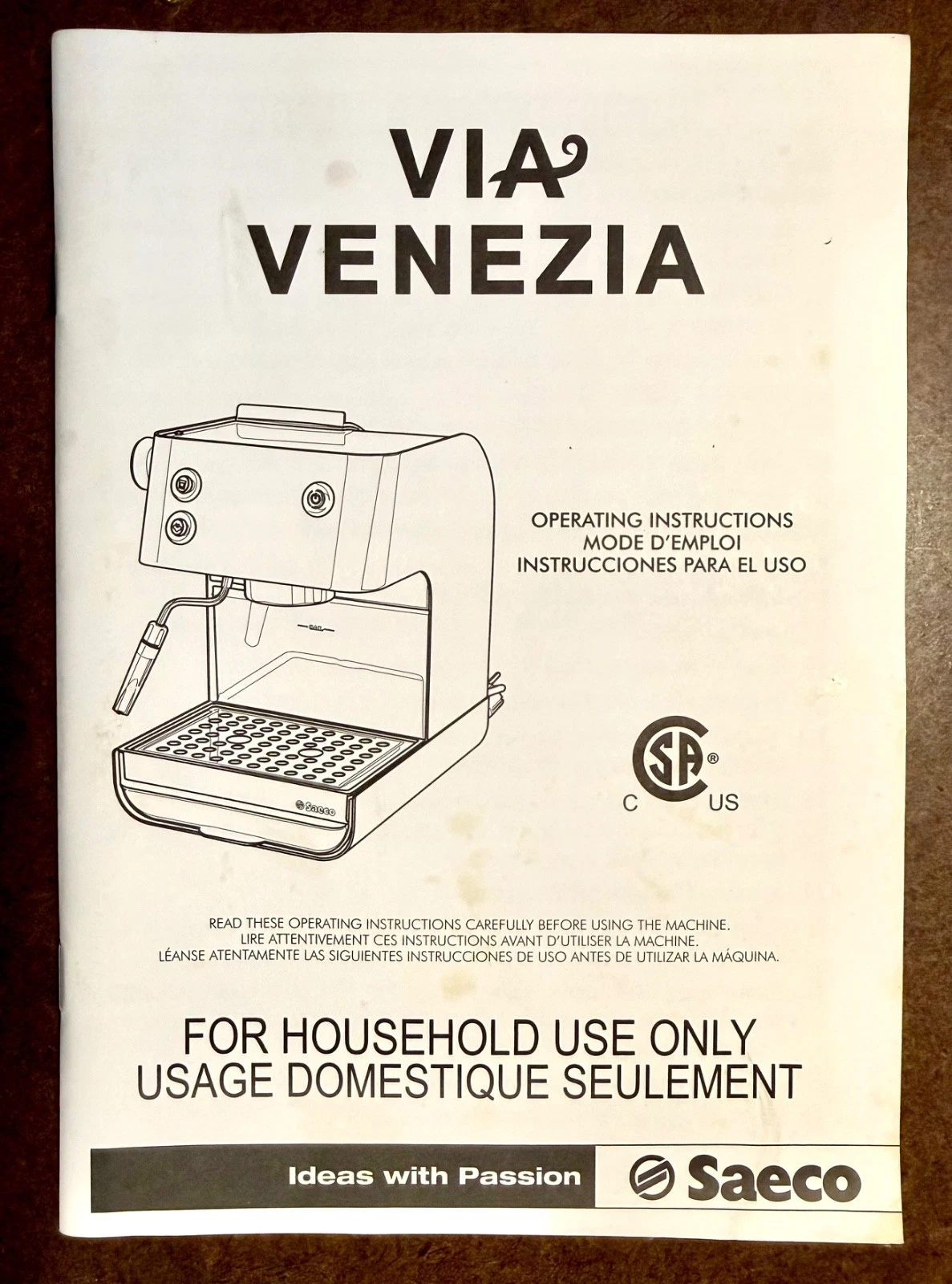 Starbucks-Saeco-Via Venezia Saeco Espresso Machine Operating Instructions