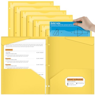 Pack 2 Pocket Folders with Clear Front Pocket 3 Hole Punched Plastic 24 Yellow