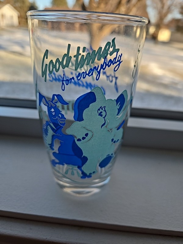 Vtg USA Political Donkey Elephant Drinking Glass Tumbler Vote For Your Candidate