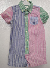 RALPH LAUREN ROMPER, STRIPE MULTI COLOR, Button to Snaps,Short Sleeves SZ 6M