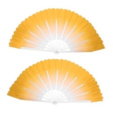 Folding Hand Silk Fan 24", 1 Pair Left Right Plastic Chinese Fan Dance Yellow