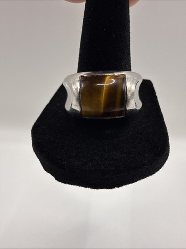 Vintage Mens Sterling Silver Tiger's Eye Ring Size 10 - Bild 4 von 5