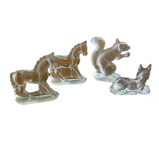 Vintage L.E. Smith Small Clear Crystal figure lot, squirrel, horse & cat