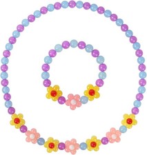 Girls Jewelry Set - Cute Flower Beads Necklace Bracelet-Toddler Flower...