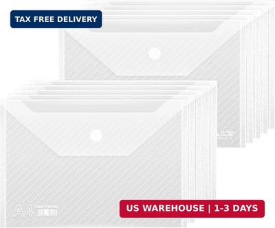 10 Pack, Plastic Envelopes   Transparent Waterproof Reusable File Folders for A4