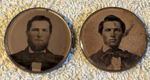 (2) Antique Civil War Era Ambrotype Memorial Mourning Brooch Photograph 1800’s