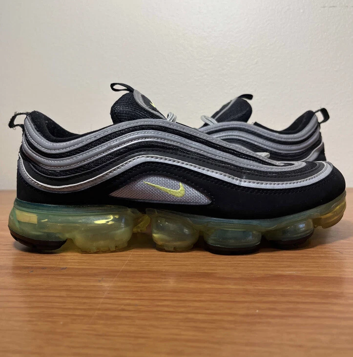 Nike Air VaporMax 97 Black Volt Neon Silver Size 8.5 Sneakers