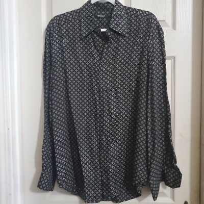 NWOT Men M Mondo di Marco Shirt 100%Fine Silk Black & Tan Relaxed Classic Luxury