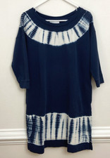 J Jill Tie Dye Sweatshirt Dress Sz S Petite Blue White 3/4 Sleeve Organic Cotton