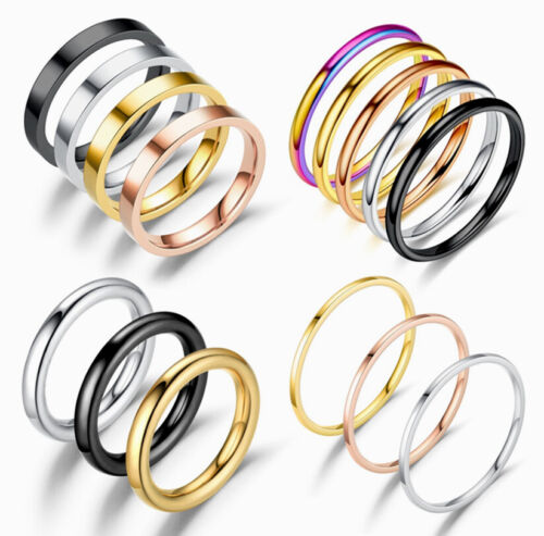 Women Men Fashion Thin Black Silver Gold Titanium Steel Ring Band Collections - Picture 1 of 25
