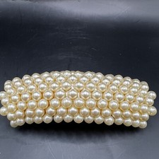 Vintage Faux Pearls Rectangular Shape Hair Clip Barrette Womens