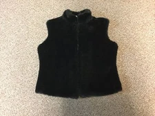 Cejon Ladies Large Black Faux Fur Vest Sheen w Zipper Closure