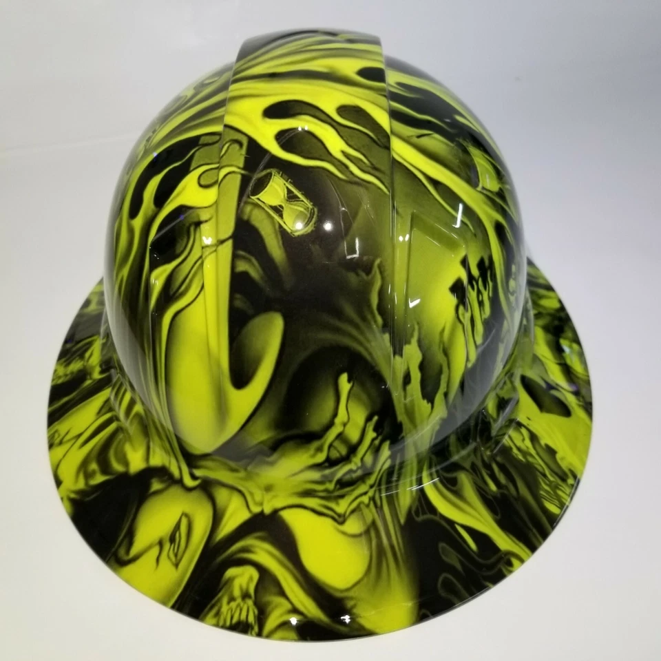 Sombrero duro de ala completa personalizado hidro sumergido en HI VIS VERDE AS DE CALAVERAS NUEVO Foto 4 de 4