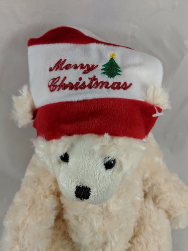 Dan Dee Cream Bear Plush Merry Christmas Hat 12 Inch Stuffed Animal toy - Picture 2 of 6