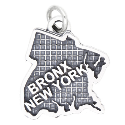 LGU  Sterling Silver Oxidized Map of Bronx New York City Charm (With Options)
