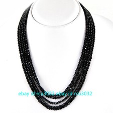 5 Rows Natural Faceted 3mm Black Spinel Round Gemstone Beads Necklace 18-22'' AA