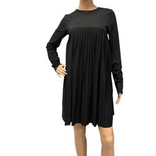 ASOS Black Long Sleeve High Waist Pleated Mini Babydoll Dress Sz 4