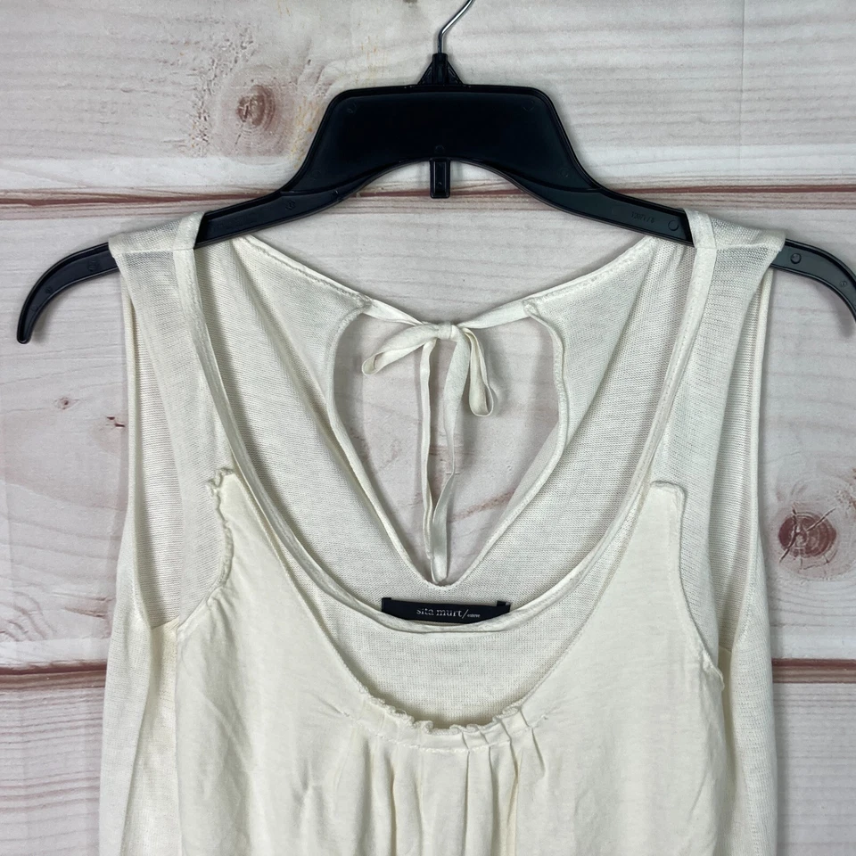 Sita Murt Top Womens 38 US 4 White Knit Tank Sleeveless Layered Tie Back Solid - Image 2 of 4