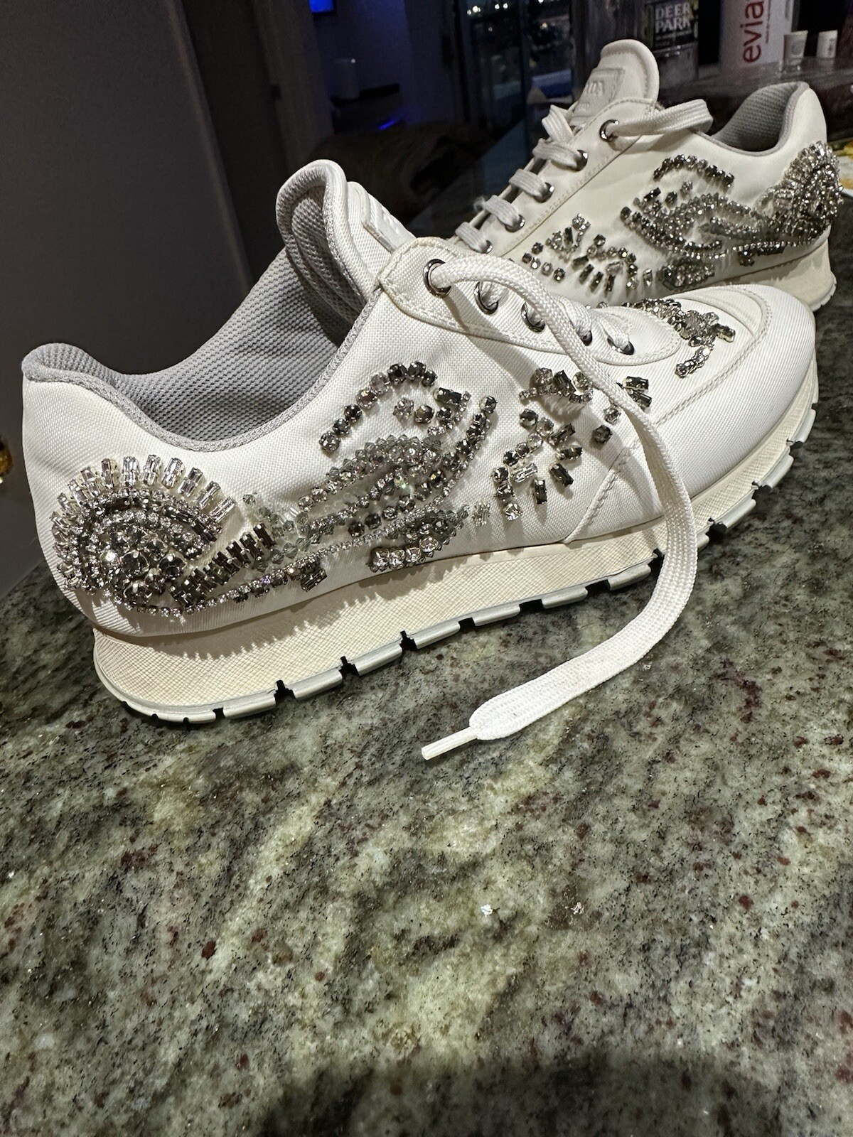 Prada Women's Sneakers Size 38 White Leather Fashion Shoes