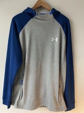 UNDER ARMOUR TECH TERRY LARGE HOODIE PULLOVER SWEATSHIRT POCKETS GRAY BLUE