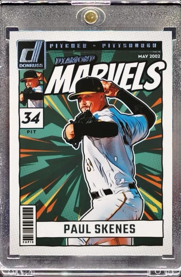 Paul Skenes ROOKIE COMIC LÁMINA DE PLATA TARJETA DE INVERSIÓN SSP TOPPS ROY COMO NUEVA PIRATAS Foto 4 de 4