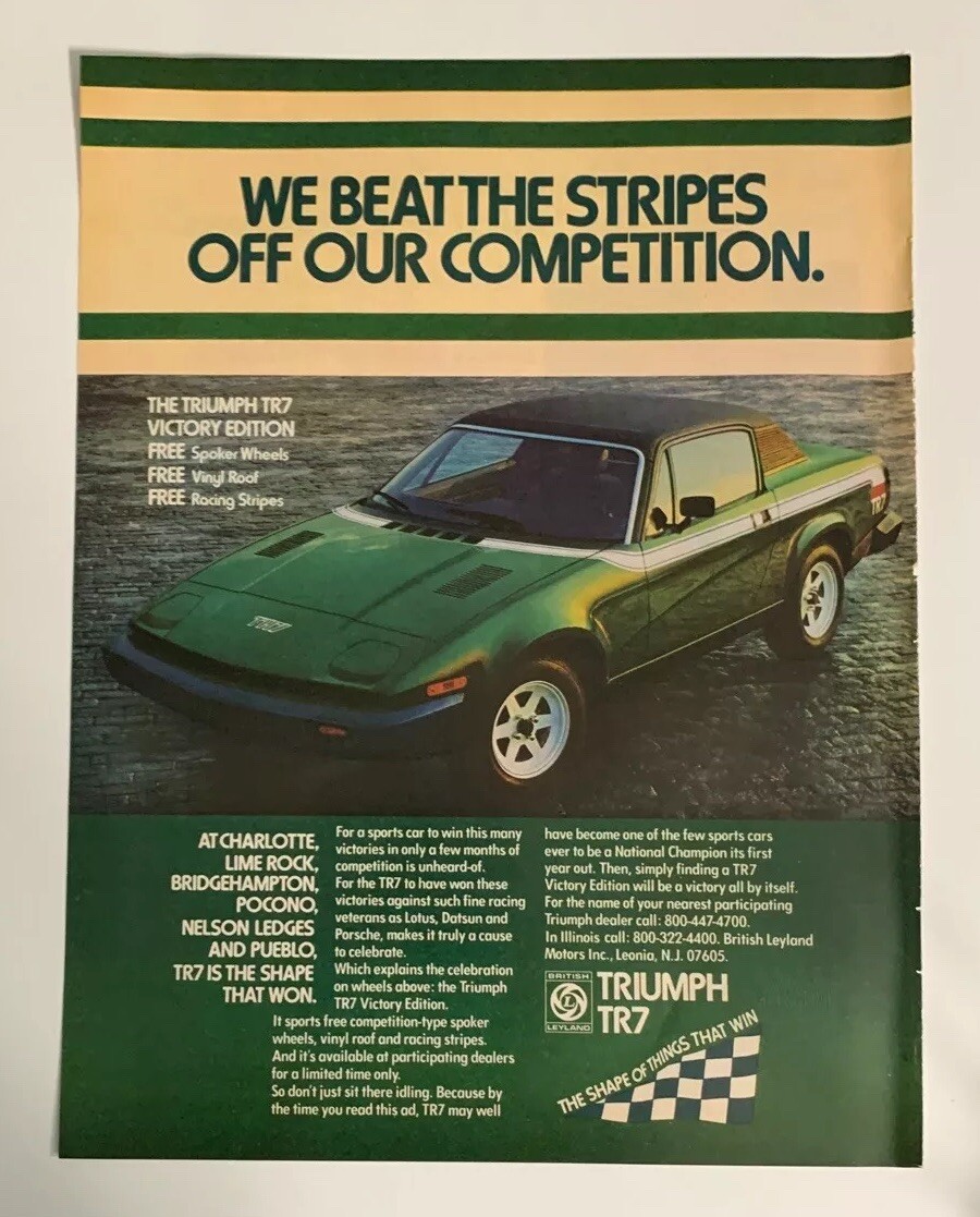 1976 Triumph TR7 Print Ad Victory Edition Vintage British Leyland