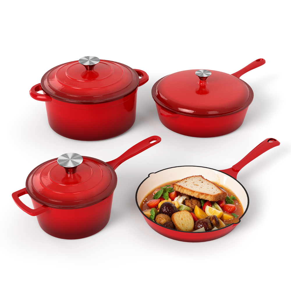 Premium 7-Piece Enameled Cast Iron Cookware Set with Nonstick Coating