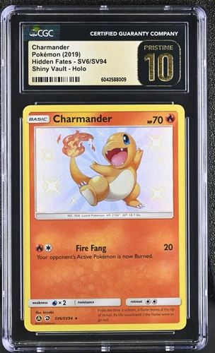 CGC 10 PRISTINE Pokemon Charmander SV6 Hidden Fates Shiny Ultra Rare Holo psa