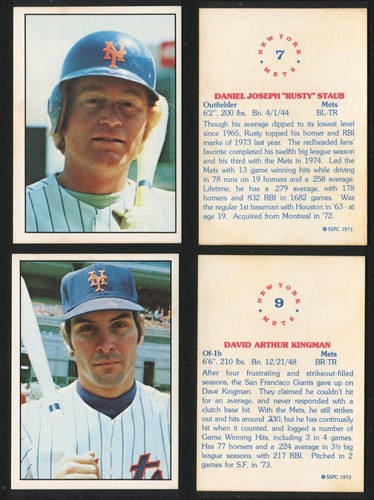 1975 SSPC NEW YORK METS Team Set of 22 w/Seaver, Berra, Staub, Kingman - Picture 3 of 7