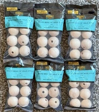 Woodpile Round 1” Craft Beads With 1/8” Hole Unfinished 6 Pks (36 Count) NEW