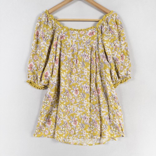 Blusa Top Solitario Mujer Mediana Verde Floral Rayón Boho Campesina Informal - Imagen 3 de 8