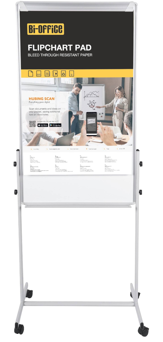 Bi-Office Mobile Duo Flipchart Pad Whiteboard/Grey Felt Noticeboard Easel
