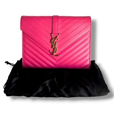 Saint Laurent Cassandre Envelope Clutch Hot Pink Quilted Leather